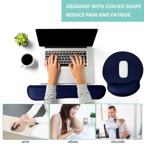 Keyboard Wrist Rest Pad Mouse Pad with Wrist Support Set of 3, Mousepad with Non-Slip Rubber Base, Ergonomic Memory Foam Mouse Wrist Cushion Support for Home Office Laptop Computer Gaming, Navy Blue - color: Navy Blue