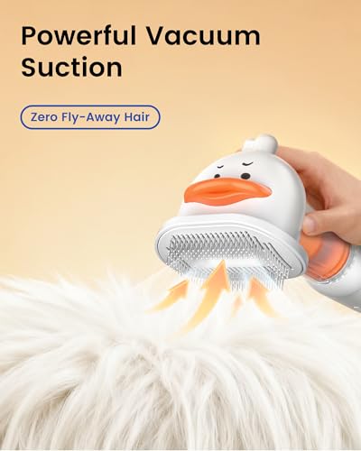 Vacuum Dog Brush for Shedding, Mess-Free Grooming | 4-in-1 Grooming, Traps Loose Hair, Self-Cleaning, Slicker Brush, Low Noise, Dogs & Cats, Short & Medium Coats