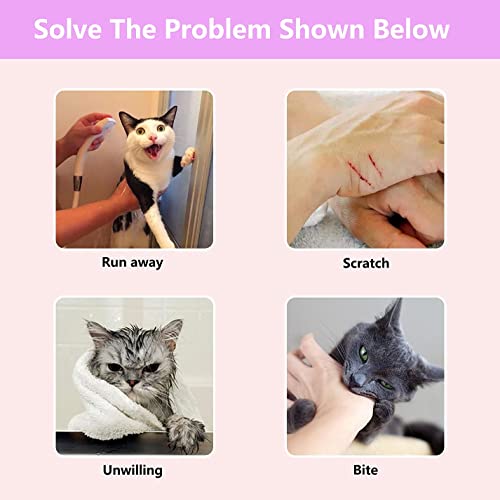KlerRoem Cat Bathing Bag, Adjustable Anti-bite and Anti-Scratch Cat Shower Mesh Grooming Bag for Pet Dogs and Cats, Includes Pet Nail Clipper, Nail File, Grooming Glove, and Cat Shell Comb - color: Pink Set