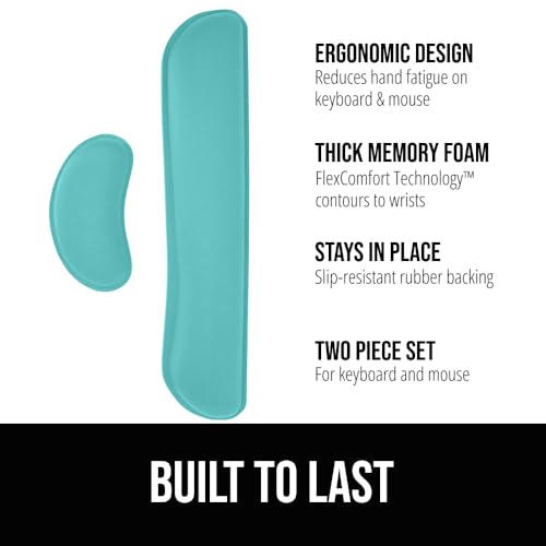 GORILLA GRIP Silky Gel Memory Foam Wrist Rest for Computer Keyboard, Mouse, Ergonomic Design for Typing Pain Relief, Desk Pads Support Hand, Arm, Mousepad Rests, Stain Resistant, 2 Piece Pad Turquoise - color: Turquoise, size: Set of 2 (Keyboard Rest + Mo