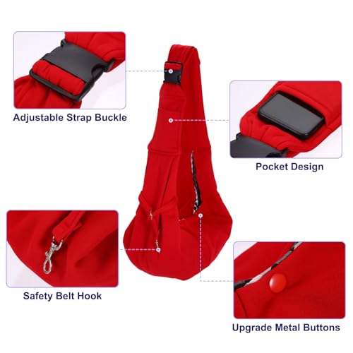 Dog and Cat Sling Carrier Up to 16.5 Lbs, Hand-Free Reversible Pet Sling Carrier with Adjustable Strap and Pocket, (Red, 1 Pcs) Intended for Hiking/Camping/Traveling - color: Red