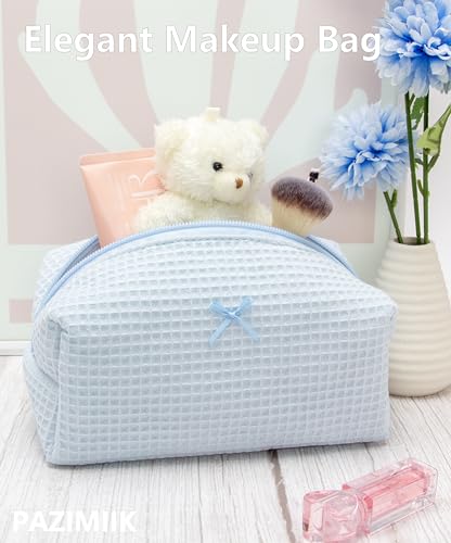 PAZIMIIK Cozy Makeup Bag for Women,Zipper Cosmetic Pouch,Waffle Blue | Soft Cosmetic Organizer for Makeup,Skincare,Toiletries,Daily Beauty Essentials,Purse,On-the-Go,Bridesmaid Gifts - color: Waffle Blue