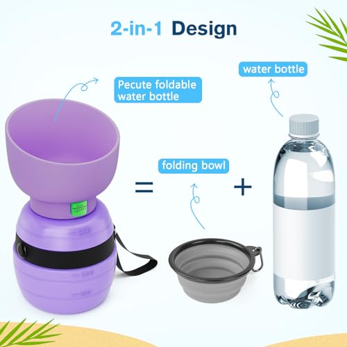 Pecute Portable Dog Water Bottle, 2 in 1 Cat Dog Travel Water Bottle Bowl Leakproof with Double Seal, BPA Free, Lightweight, Pet Small Animal Water Bottel Dispenser for Outdoor Walking Hiking Travels | Puppy Walking Water Bottel, Leakproof, BPA Free, Ligh