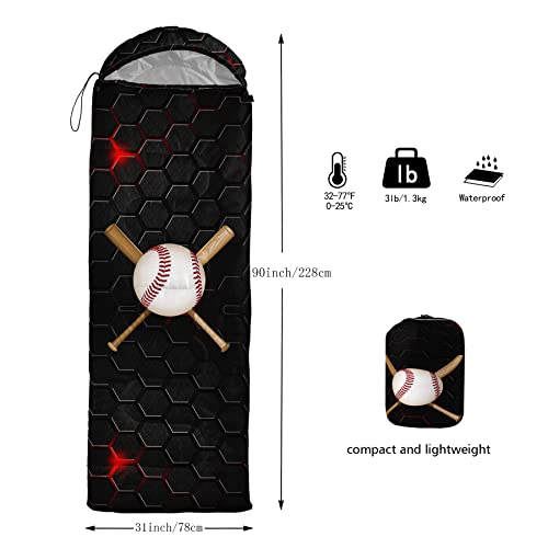 QOOMO Camping Sleeping Bags,3 Season Warm & Cool Weather,Lightweight,Waterproof Sleeping Bags for Adults & Kids,Traveling,and Outdoors,Camping Gear Equipment - color: Baseball 2
