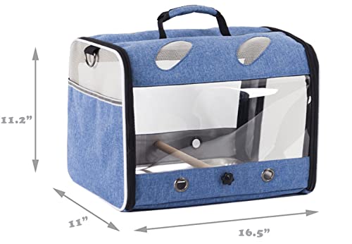 Bird Travel Carrier for Parrot with Wooden Perch and Tray, Portable Carrying Bag for Outdoor Hiking and Vet Visit(Blue, Bird Carrier) - color: Blue