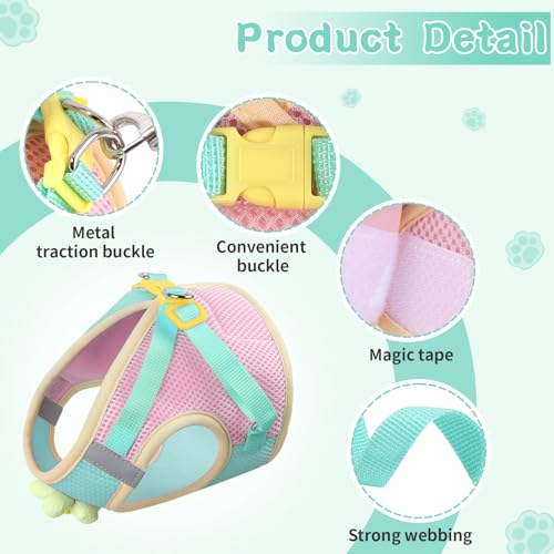 Cat Harness and Leash Set, Escape Proof Soft Vest Walk Green XS | Adjustable, Easy Wear, Breathable Comfy Mesh, Reflective Strips, Sturdy Clip Buckle Flower Harness for Cats Kitty Puppy Bunny - color: Turquoise green, size: Extra Small
