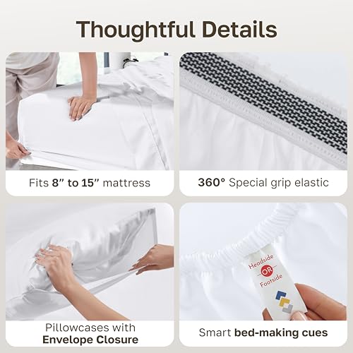 California Design Den 100% Egyptian Cotton Full Size Sheets, Bright White | Backed by Good Housekeeping Seal, Light & Airy Soft Sateen, 15" Deep Pocket, All-Around Elastic, Durable, Easy Care 4pc Set - color: Bright White, size: Full