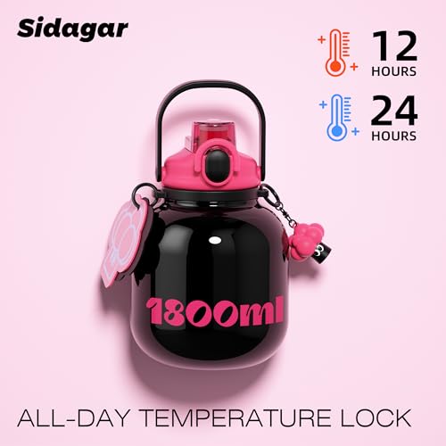60 oz Gallon Insulated Water Bottle with Straw Lid, Black | Premium 316L Stainless Steel, Leakproof, Wide Mouth Water Jug with Handle, All-day Hot or Cold Retention, Travel & Daily Use - color: Black, size: 60 Ounces
