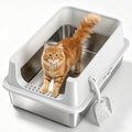XL Open Top Stainless Steel Litter Box with High Sides, Gray | Extra Large Metal Cat Litter Pan , XL Litter Box, Non-Stick Easy Clean Anti-Leak Kitty Litter Pan, Odor Control, Open Top - color: Gray
