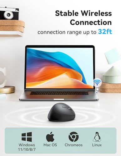 TECKNET Ergonomic Mouse, 4800 DPI 5 Adjustable DPI Levels, Wireless Vertical Mouse, 6 Buttons, 2.4G Silent Mouse for Laptop, PC, Chromebook, Mac - Black - color: Black