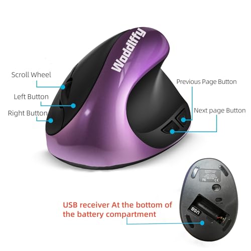 Ergonomic Mouse Wireless,Vertical Mouse with Silent Click Right Handed Small Mouses with 6 Buttons 1000/1200/1600 for Laptop,Desktop,PC, MacBook（Purple AA） - color: Purple