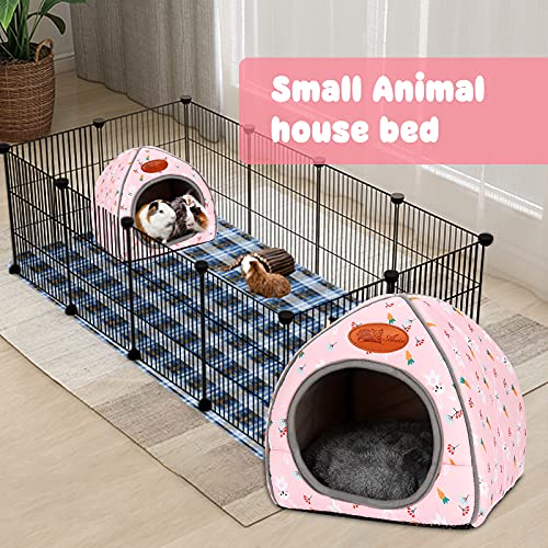 BWOGUE Guinea Pig Bed Large Hide-Out Cozy House Bed for Rabbits Ferret Chinchilla Bearded Dragon Winter Warm Cage Nest Hamster Accessories Cute Bunny and Carrot Pattern | Removable Cushion for Cleaning, Warm Fleece Nest, Washable Bed, 10.6 x 10.6x 11 in,