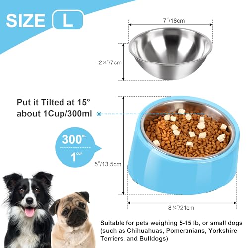 Tilted Dog Bowl Non-Slip & Non-Spill Pet Feeder with Elevated Detachable Melamine Stand, Easy to Get Food Dog Dish, L/300ml Sky Blue - color: Sky Blue, size: Large(300ml)