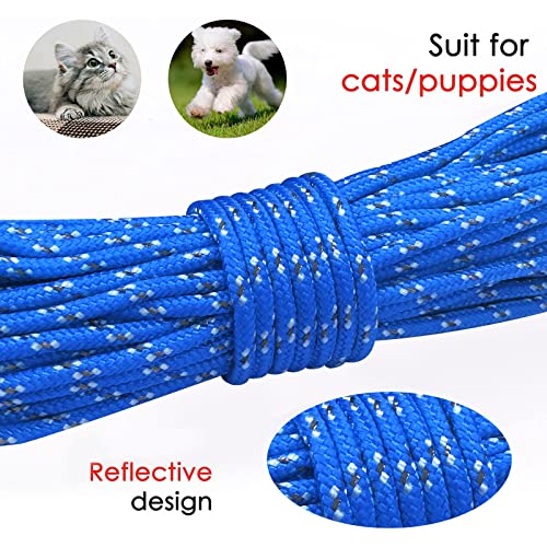 Reflective Cat Long Leash 15 FT, Outdoor Backyard Cat Tie Out Lead, Blue | Backyard Play, Reflective Nylon Rope, Dual 360° Swivel Hooks, Lightweight Cat Tie Out,Blue S, Small Pets - color: Blue, size: 15 FT