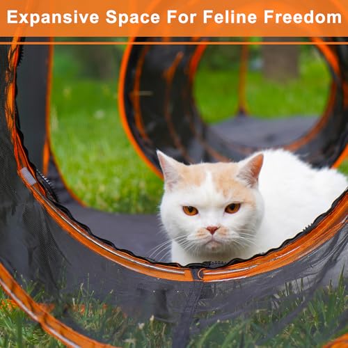 7 in 1 Outdoor Cat Enclosure, Foldable Pop-Up Mesh Playpen Tunnel for Pet Run, Foldable Outside Enclosed Tent Cage for Small Dogs, Rabbit and Other Animals - color: Orange