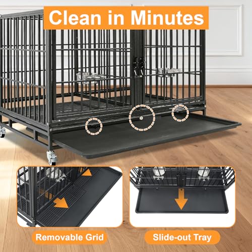 Homey Pet 2 Pack Three Tiers 43" Stackable Heavy Duty Double Dog Crate Bank | Commercial Modular Dog Kennel with Dual Front Doors, Divider, Auto Locks, Removable Tray, Bowls for Small and Medium Dogs - size: 43.0"L - 3 Tiers - 2P