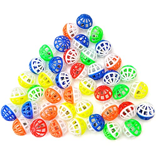 CHIWAVA 45PCS 1.6'' Cat Toy Ball with Bell Plastic Lattice Jingle Balls | Kitten Chases Pounce Rattle Toys, Assorted Color, Lightweight Interactive Indoor Exercise Play for Cats