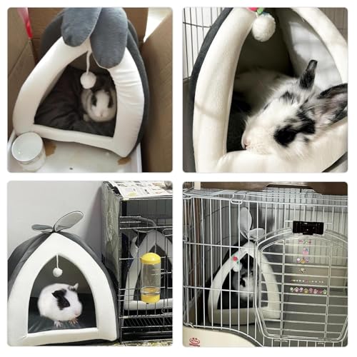 Guinea Pig Bed,Fleece Bunny Hideout House,Warm Rabbit Sleeping Bed with Pee Pad,Winter Large Hiding Hut for Hamster Ferret Rat Chinchilla Hedgehogs,Grey - color: Grey