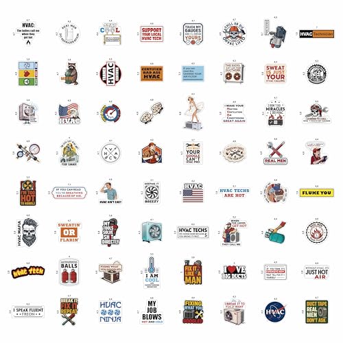 100Pcs HVAC Stickers Hard Hat, Water Bottle, Laptop – HVAC Toolbox Decals – Air Conditioning Stickers - Funny Hard Hat Decals - Gifts for Men & Women - color: Hvac Stickers