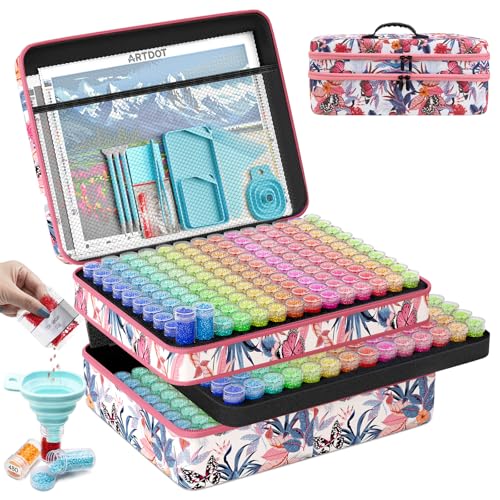 ARTDOT 420 Slots Storage Container for Diamond Art Kits for Adults,Portable Bead Storage Boxes for Diamond Painting Accessories and Tools - color: Pink, size: XX-Large