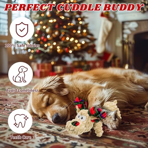 Dog Toys Squeaky Interactive Deer Shape Toy | Puppy Teething Chew Toy, Stuffed PP Cotton, Crinkle Sound Paper Tail, Large Medium Small Breeds - style: Christmas Deer Wide Velvet