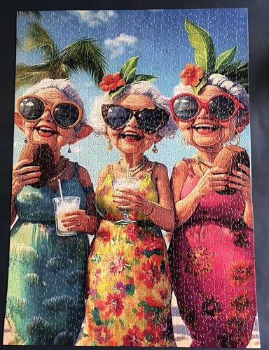 Grandmother Woman Wearing Sunglass 1000 Piece Jigsaw Puzzles for Adults grandma Friends Painting Jigsaw Puzzle Old Ladies 1000 Pieces Puzzles Game Home Wall Decor Elderly People DIY Puzzle Granny Gift - color: Artwork-10