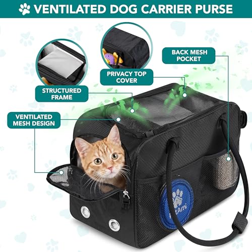 PetAmi Dog Purse Carrier for Small Dogs Cats, TSA Airline Approved Soft-Sided Pet Carrier with Pockets, Ventilated Travel Tote Bag with Bed & Shoulder Strap, Puppy Kitten, Max 12 lbs, Black - color: Black