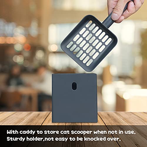Cat Litter Scooper with Caddy and Holder, with Container to Store, Durable ABS Material and Cute Design - 85 Matte Dark Grey - color: S-Grey