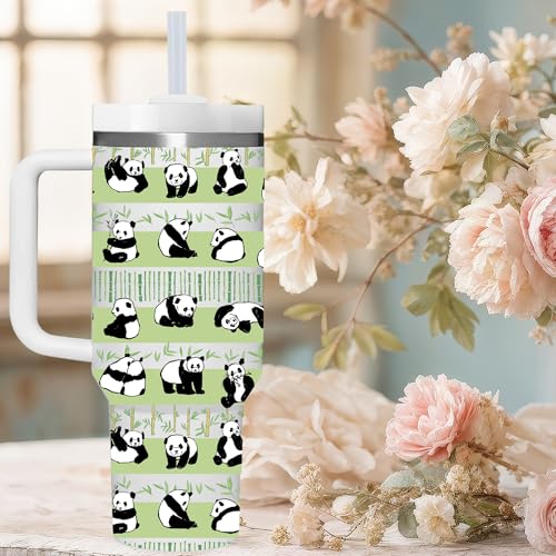 AMZUShome Panda Gifts.40oz Panda Tumbler with Handle.Panda Lover Cup Gift.Birthday Christmas Pandas Tumblers Gift for Women Men. - style: Panda