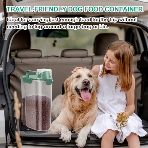 TBMax 5 Lbs Travel Dog Food Storage Container with Collapsible Dog Bowl, Airtight Pet Food Storage Dispenser with Large Spout & Measuring Cup for Kibble Dog Treat Bird Seed Container -Dark Green - color: Dark Green 6Qt