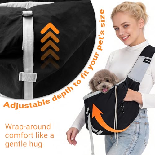 Dog Sling Carrier & Pet Pouch for Small to Medium Dogs, Cats – Hands-Free Body Carrier, Adjustable Backpack-Style Sling for Walking, Travel & Hiking - color: Black
