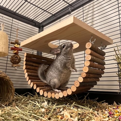 Natural Wood Chinchilla Platform, Small Animal Wooden Climbing Toys, Cage Accessories for Chinchilla Squirrel Gerbil Sugar Glider Hamster Rat Mouse Parrot