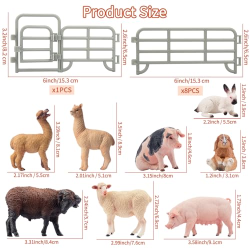 Toymany Realistic 17PCS Farm Animal Figurines Set with Fence, Includes Pigs, Sheeps, Alpaca and Rabbits Figures, Educational Toy Easter Bunny Figures Cake Toppers Birthday Gift for Kids Toddlers - style: Farm Set (17PCS)