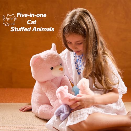 Vposyako 5 Pieces Cat Stuffed Animals for Girls, 1 Mommy Cat with 4 Babies, Soft Plush Cat Toy Set for Kids 3-9, Gifts for Christmas, Birthday, Children's Day, Valentine's - style: Cat