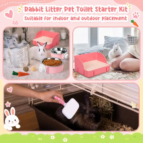 Reallnaive 15 Pcs Rabbit Starter Kit Small Rabbit Litter Box Girls Gift Animal Grooming Kit Bunny Toys Bowl Blankets with Cleaning Set for Guinea Pig Accessories (Bright Pink‌) - color: Bright Pink‌