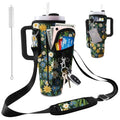 Stanley Carrier Bag for Stanley 40oz/30ozTumbler with Phone with 2 Adjustable Strap,3 Pockets Bottle Stanley Cup Carrier Bag & Case,Accessories for Hiking Travelling - color: Flower and Black Cat