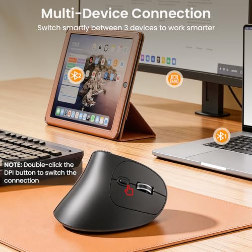 SABLUTE MAM51 Ergonomic Mouse Wireless with Side Scroll Wheel, Bluetooth Mouse with 4000 DPI, 8 Buttons Office Wireless Computer Mouse, Small to Medium Sized Hands Vertical Mice for PC and Desktop