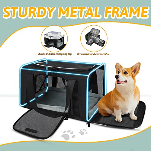 Small Pet Carrier 18" L x 13" W x 9.5" H Airline Approved, Black | for Southwest Airlines, Lockable Safety Zippers and Anti-Scratch Mesh, Pets Under 10 lbs - color: Black, size: 18.0"L x 13.0"W x 9.5"H