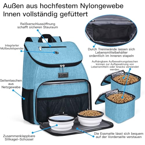 BAGLHER丨Dog Travel Bag, Airline Approved Pet Supplies Backpack, Dog Travel Backpack with 2 Silicone Collapsible Bowls and 2 Food Baskets - color: Sky Blue-A