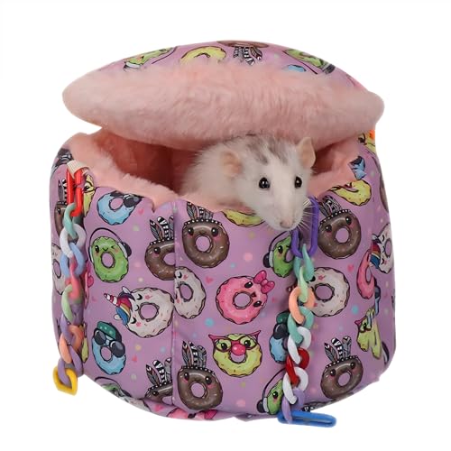 Rat Hammock for Cage, Warm Sleeping Nest Bed with Privacy Cover | Hanging Rat Bed with Adjustable Chain Links, Thick Soft Cotton, Fits 1-2 Rats & Sugar Gliders to Cuddle, Great for Winter - color: purple