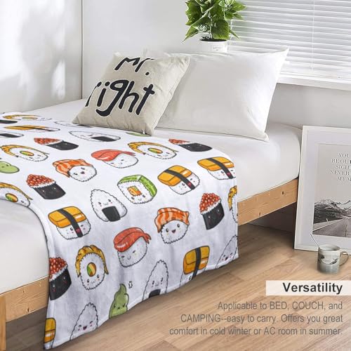 Cartoon Kawaii Sushi Super Soft Cozy Throw Blanket, Lightweight Fuzzy Comfy Flannel Blanket Warm Plush for Couch, Sofa, Bed Travel and Camping Gifts 60"x50" Polyester - color: Cartoon Sushi, size: 60"x50"