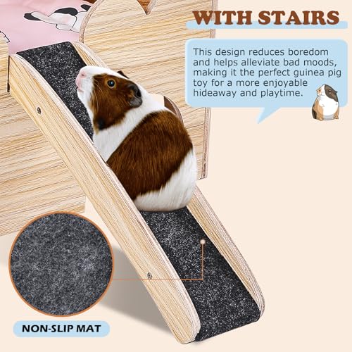 Guinea Pig Castle, Wooden Multi-Functional Pet House for Guinea Pig Hideout & Guinea Pig House with Ladder, Small Animal House Bed for Guinea Pigs, Chinchillas, Hedgehogs. Ideal Hideaway