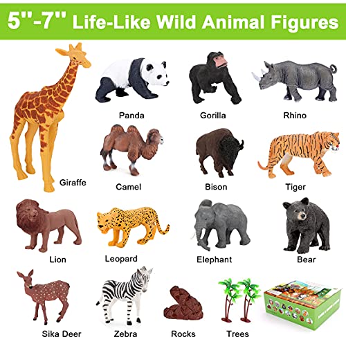 Tudoccy Safari Animals Figures Toys with Sound Book,Zoo Animal for Kids | Realistic Wild Plastic Animal Figurines- Educational Learning Toys Gift Playset for 3+ year old Boys Girls Toddlers