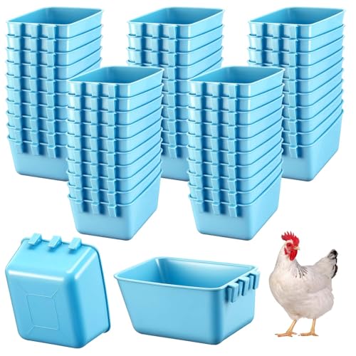 50 Pcs Cage Cups Chicken Feeder Cups 16 oz Hanging Bird Food Water Bowl Bunny Cage Feeding Dish for Pet Parrot Rooster Parakeet Poultry Pigeon(Sky Blue) - color: Sky Blue