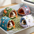 Guinea Pig Hideout 9.84 Inch, 4 Pack Small Animal Bed with Secure Hooks, Washable Fleece House for Guinea Pigs, Rabbits, Chinchillas, Hedgehog, Hamsters, Ferrets (Multi Patterns) - size: Large