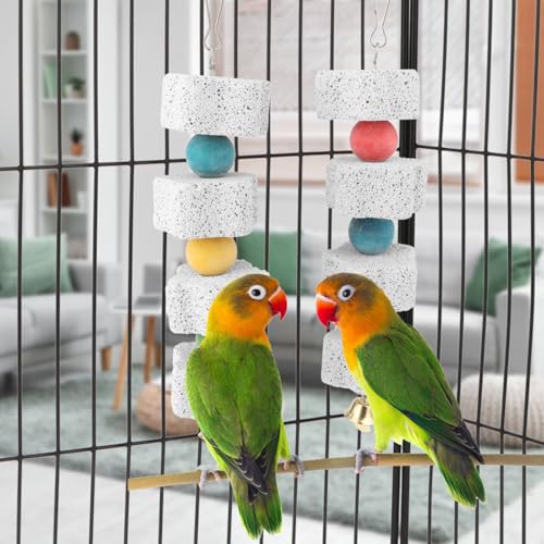 Hypeety Bird Beak Grinding Stone Cage Calcium Mineral Paw Grinding Block | Natural calcium stone, provides calcium and beak care, durable chew-proof, easy-hanging, for parrot/chinchilla/hamster, 2pcs - color: 2pcs Hanging Stone