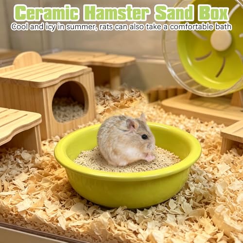 kathson Hamster Sand Bath Box Ceramic Small Animals Shower Bathtub Gerbil Litter Box Mice Bathroom Syrian Hamster Digging Sand Container Cage Accessories for Lemmings (Apple Green) - color: apple Green