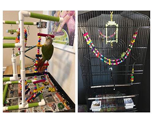 Bird Ladder Toys Coloured Flexible Parrot Swing Bridge Wooden Cockatiel Cage Hanging Climbing Ladder - size: 27.6 in (12 Steps)