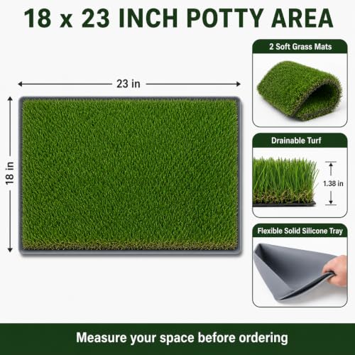 THREE ORANGES Dog Grass Pee Pads, 2 Pack 20 x 24 Inch Artificial Grass Replacement Mats for Dog Potty Trays, Soft 1.38 Inch Washable Turf with Drainage Holes, Indoor Outdoor - size: 20in*24in (with tray)