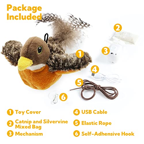 Flapping Bird Cat Toy, Motion Activated with Catnip, 3 Modes & USB Rechargeable, Machine Washable Interactive Toy for Indoor Cats - style: Robin Bird